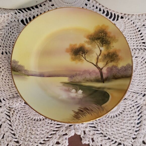 Vintage Set of 3 Noritake Handpainted Swan Plates - Picture 5 of 5